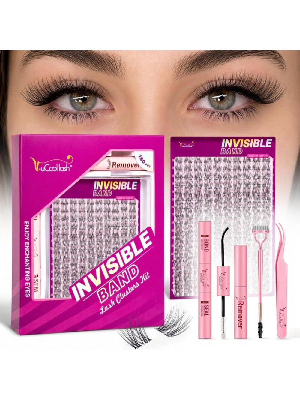 Natural Wispy Lash Clusters Kit - Invisible Band, 8-18mm Length, Fluffy Volume